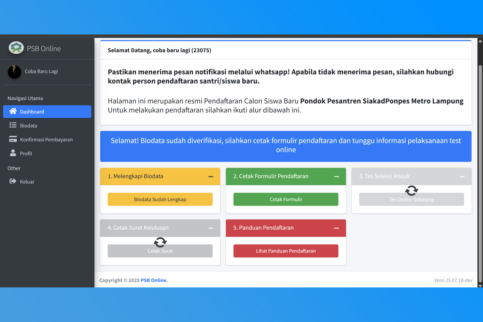 Dashboard Pendaftar